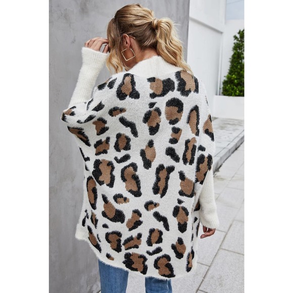 Leopard Batwing Sleeve Open Front Cardigan - Picture 2 of 11